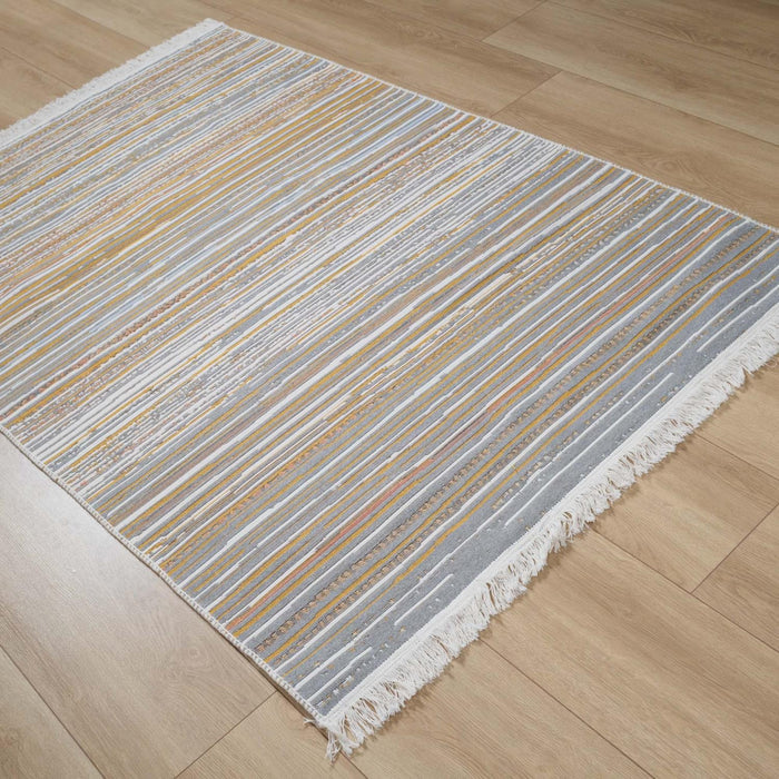 Kehribar Serisi Makine Dokuma Çizgi Desenli Rengarenk Kilim