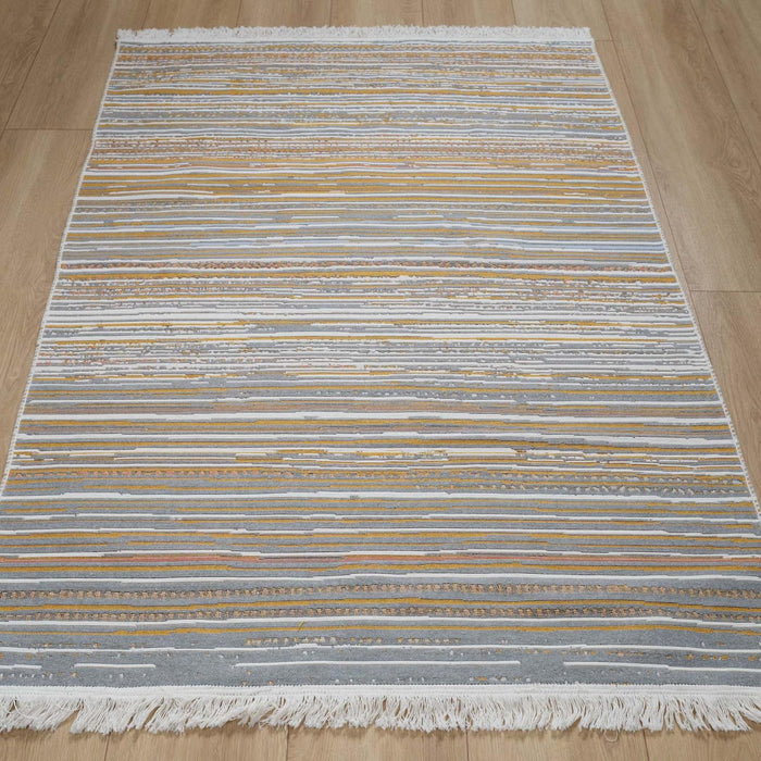 Kehribar Serisi Makine Dokuma Çizgi Desenli Rengarenk Kilim