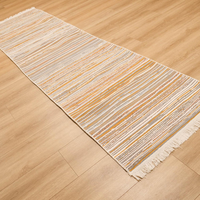 Kehribar Serisi Makine Dokuma Çizgi Desenli Rengarenk Kilim