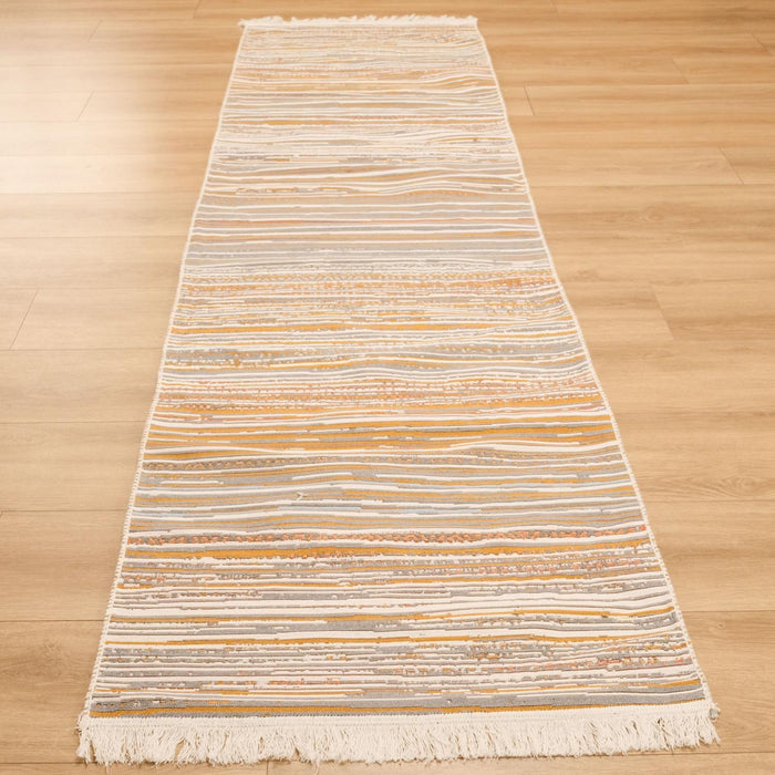 Kehribar Serisi Makine Dokuma Çizgi Desenli Rengarenk Kilim