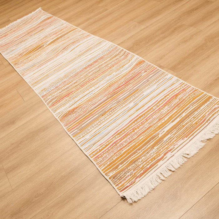 Kehribar Serisi Makine Dokuma Çizgi Desenli Rengarenk Kilim
