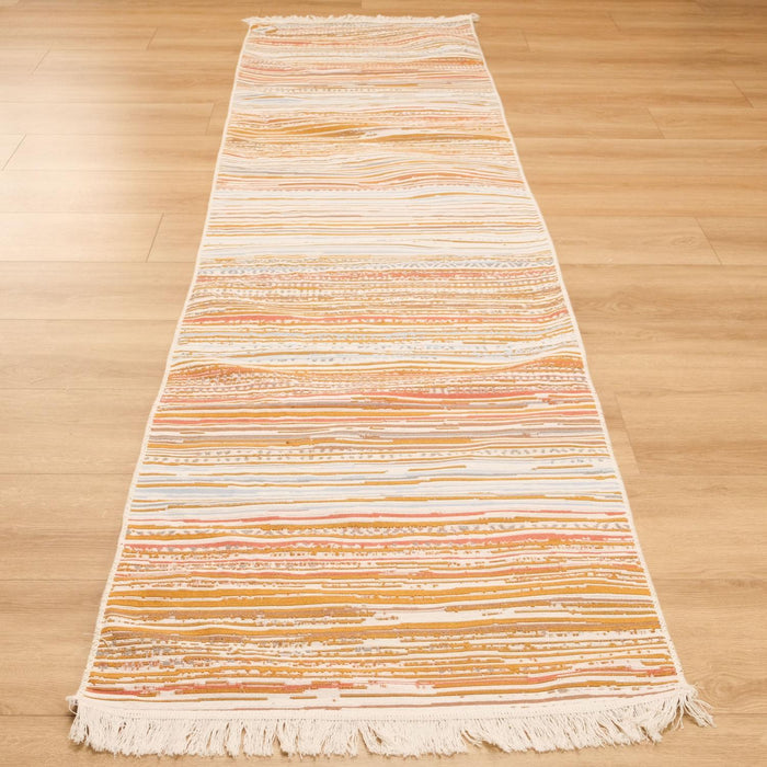 Kehribar Serisi Makine Dokuma Çizgi Desenli Rengarenk Kilim