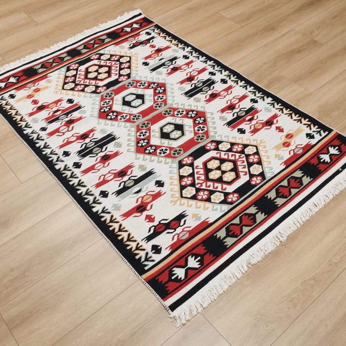 Kehribar Serisi Makine Dokuma Etnik Tasarımlı Rengarenk Kilim — 80x150, 120x180, 80x300, 160x230 cm