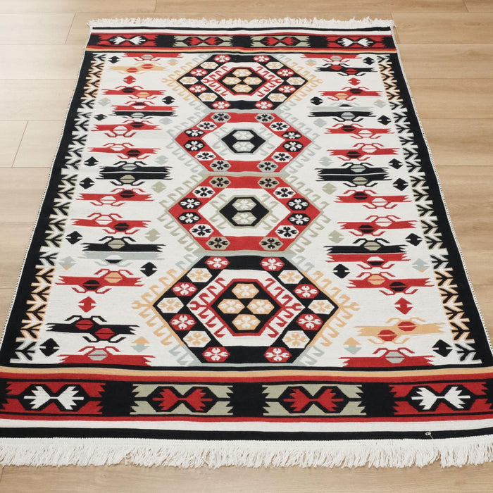 Kehribar Serisi Makine Dokuma Etnik Tasarımlı Rengarenk Kilim — pamuk