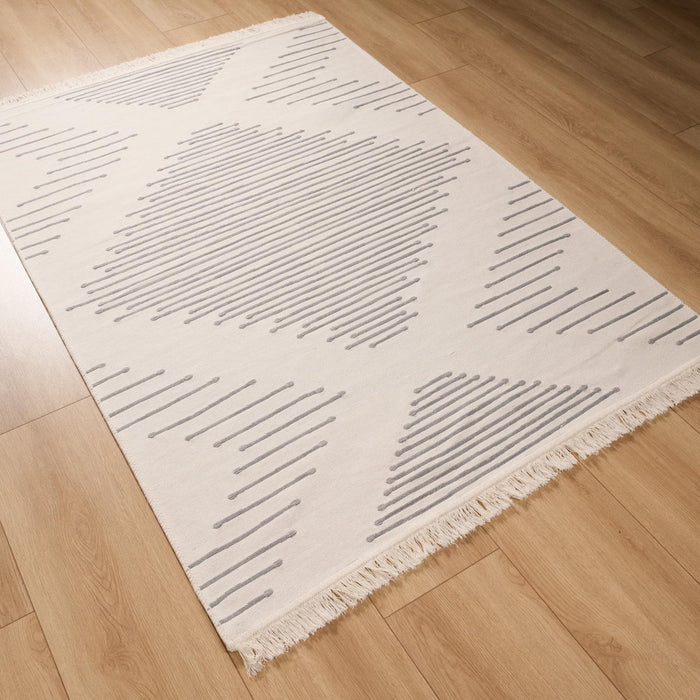 Kehribar Serisi Makine Dokuma Geometrik Desenli Gri Pamuk Kilim, 80x150 – 160x230 cm — Halıcızade