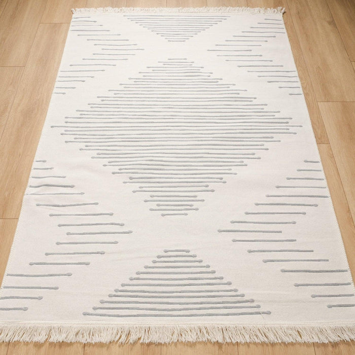 Kehribar Serisi Makine Dokuma Geometrik Desenli Gri Pamuk Kilim — 80x150, 120x180, 80x300, 160x230 cm