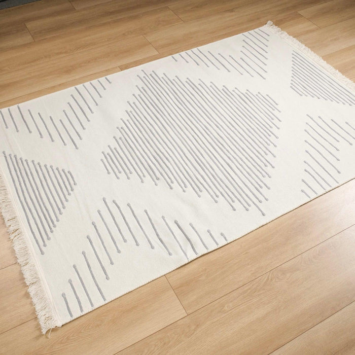 Kehribar Serisi Makine Dokuma Geometrik Desenli Gri Pamuk Kilim