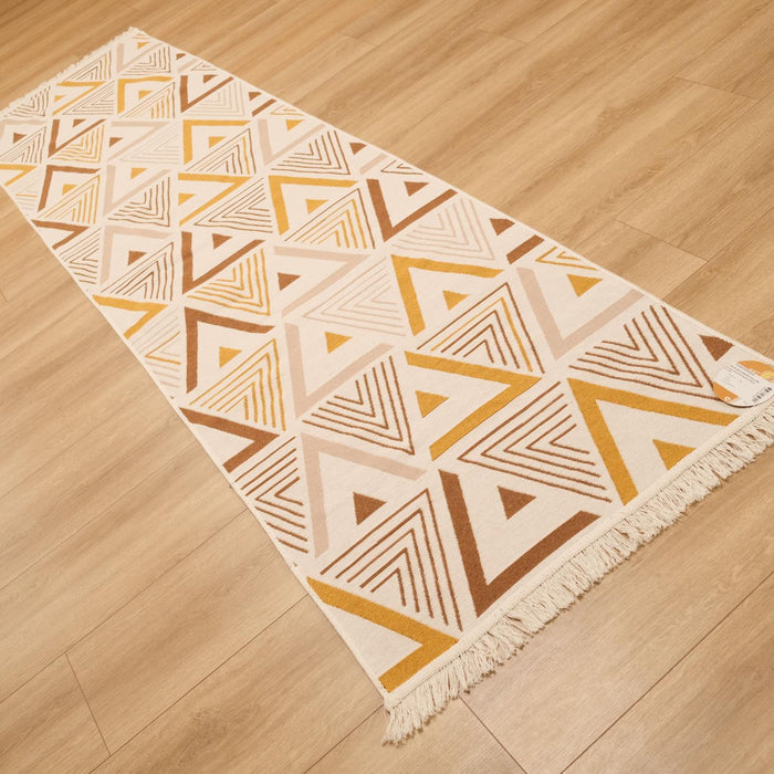 Kehribar Serisi Makine Dokuma Geometrik Desenli Kahverengi Kilim