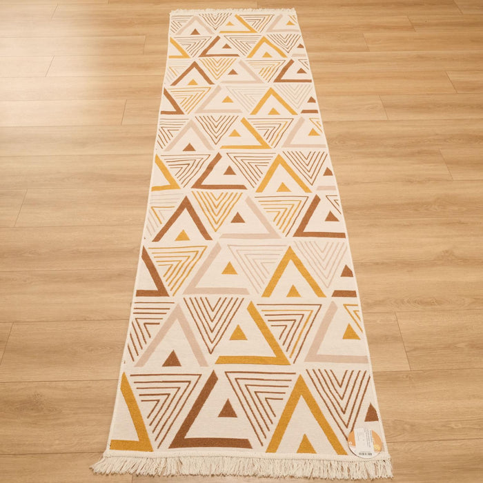 Kehribar Serisi Makine Dokuma Geometrik Desenli Kahverengi Kilim