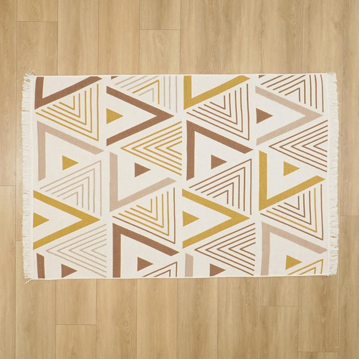 Kehribar Serisi Makine Dokuma Geometrik Desenli Kahverengi Kilim