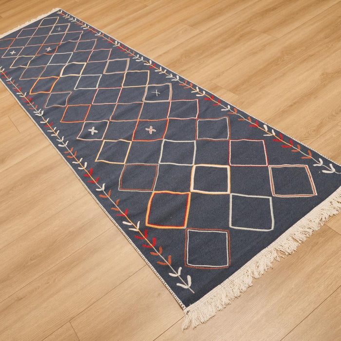 Kehribar Serisi Makine Dokuma Geometrik Desenli Rengarenk Kilim — modern tasarım