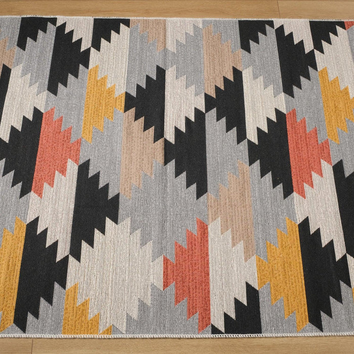 Kehribar Serisi Makine Dokuma Geometrik Desenli Rengarenk Pamuk Kilim