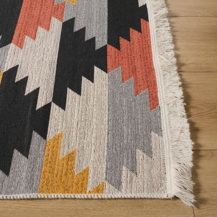 Kehribar Serisi Makine Dokuma Geometrik Desenli Rengarenk Pamuk Kilim