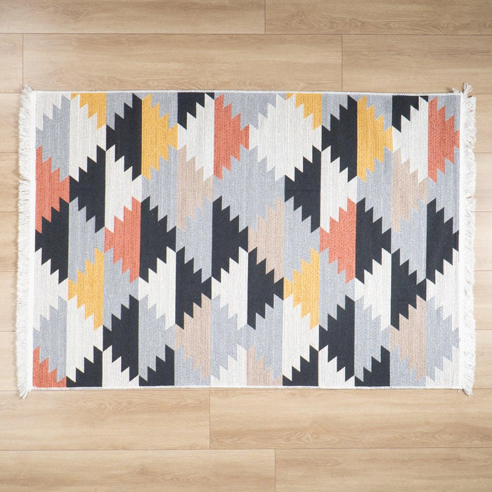 Kehribar Serisi Makine Dokuma Geometrik Desenli Rengarenk Pamuk Kilim