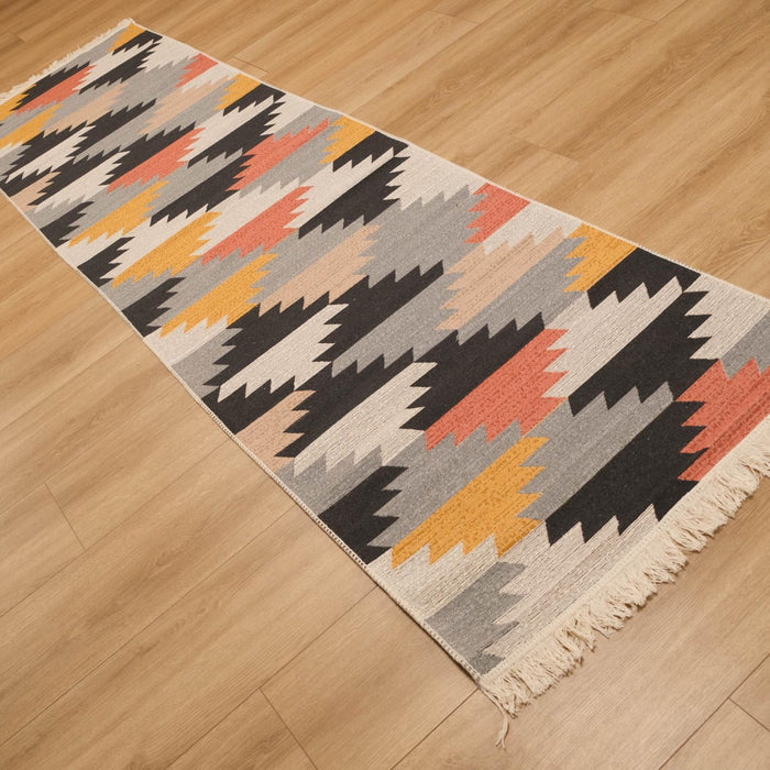 Kehribar Serisi Makine Dokuma Geometrik Desenli Rengarenk Pamuk Kilim