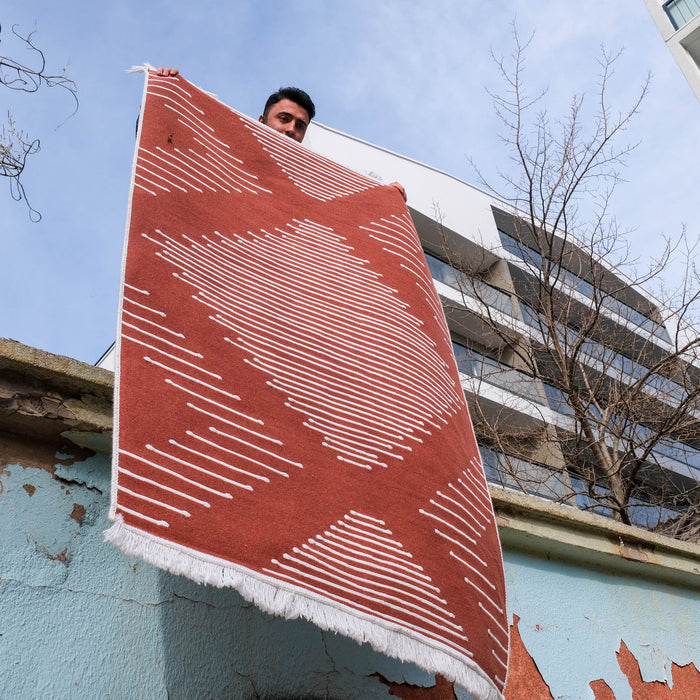 Kehribar Serisi Makine Dokuma Geometrik Desenli Terra Kilim