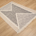 Kehribar Serisi Makine Dokuma Gri Geometrik Desenli Kilim