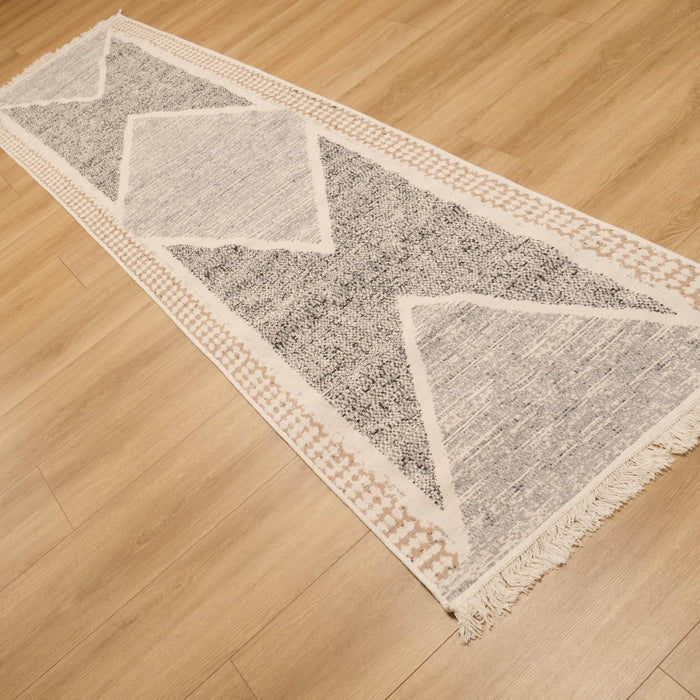 Kehribar Serisi Makine Dokuma Gri Geometrik Desenli Kilim