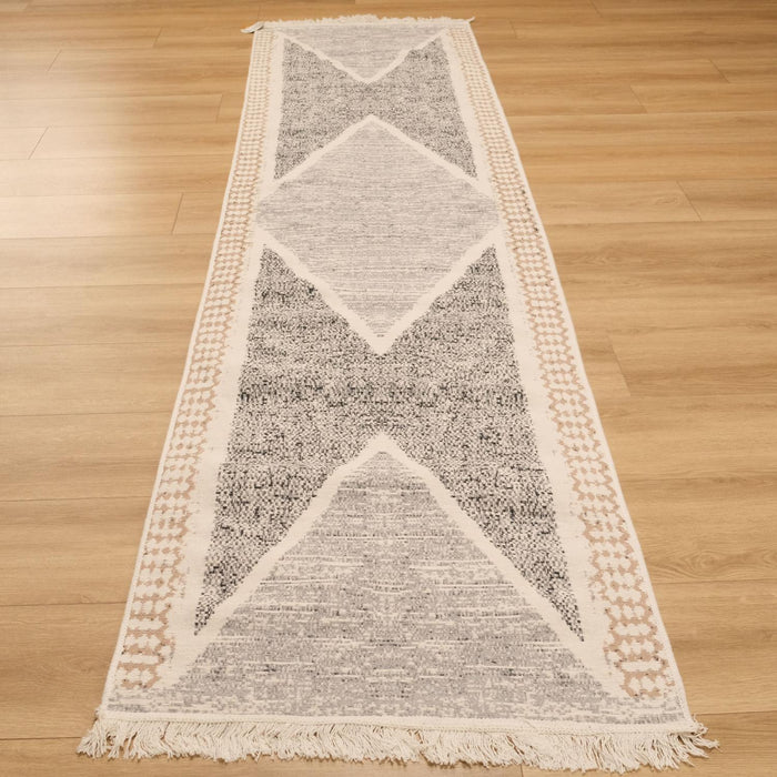 Kehribar Serisi Makine Dokuma Gri Geometrik Desenli Kilim