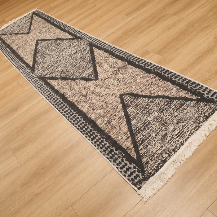 Kehribar Serisi Makine Dokuma Gri Geometrik Desenli Kilim