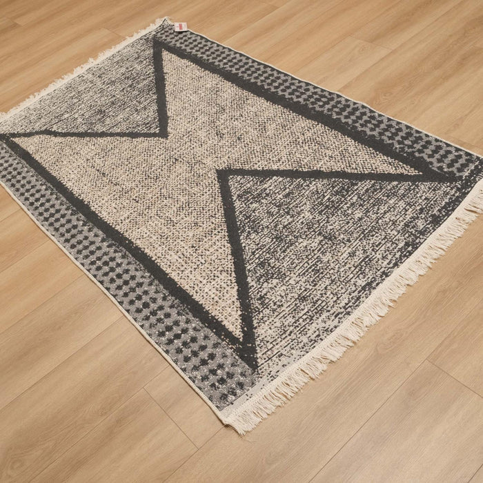 Kehribar Serisi Makine Dokuma Gri Geometrik Desenli Kilim