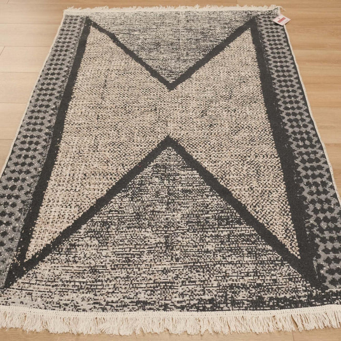 Kehribar Serisi Makine Dokuma Gri Geometrik Desenli Kilim