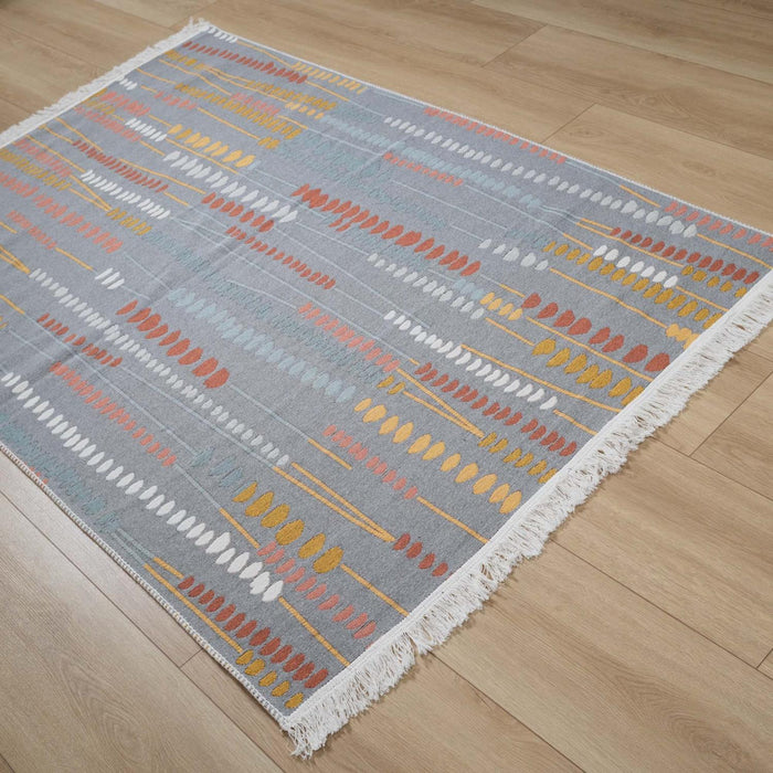 Kehribar Serisi Makine Dokuma Rengarenk Geometrik Desenli Pamuk Kilim, 80x150 – 160x230 cm — Halıcızade
