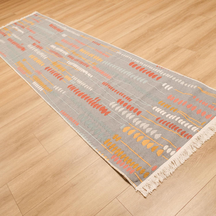 Kehribar Serisi Makine Dokuma Rengarenk Geometrik Desenli Pamuk Kilim — modern tasarım