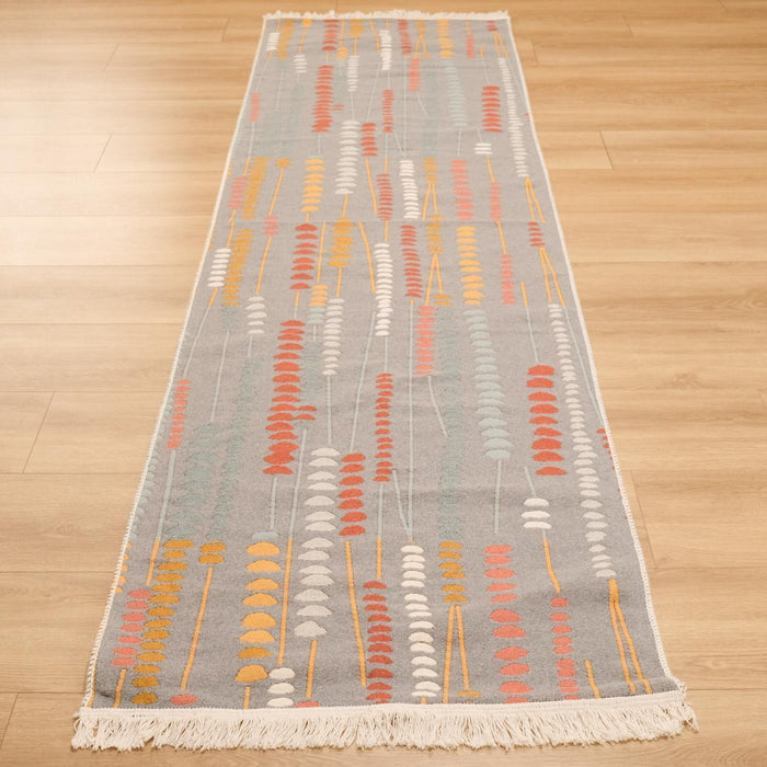 Kehribar Serisi Makine Dokuma Rengarenk Geometrik Desenli Pamuk Kilim — antre halısı
