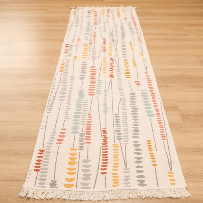 Kehribar Serisi Makine Dokuma Rengarenk Geometrik Desenli Pamuk Kilim — balkon halısı