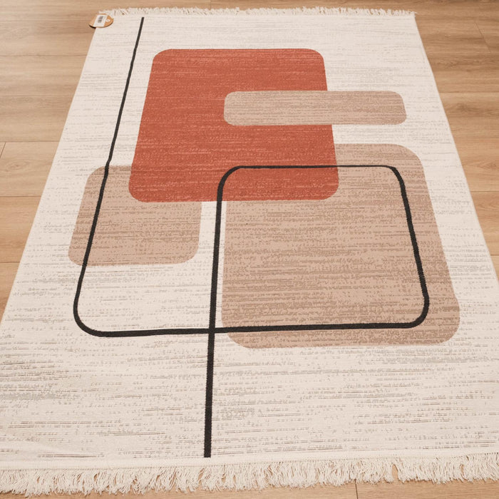 Kehribar Serisi Makine Dokuma Soyut Desenli Krem Kilim — 80x150, 120x180, 80x300, 160x230 cm
