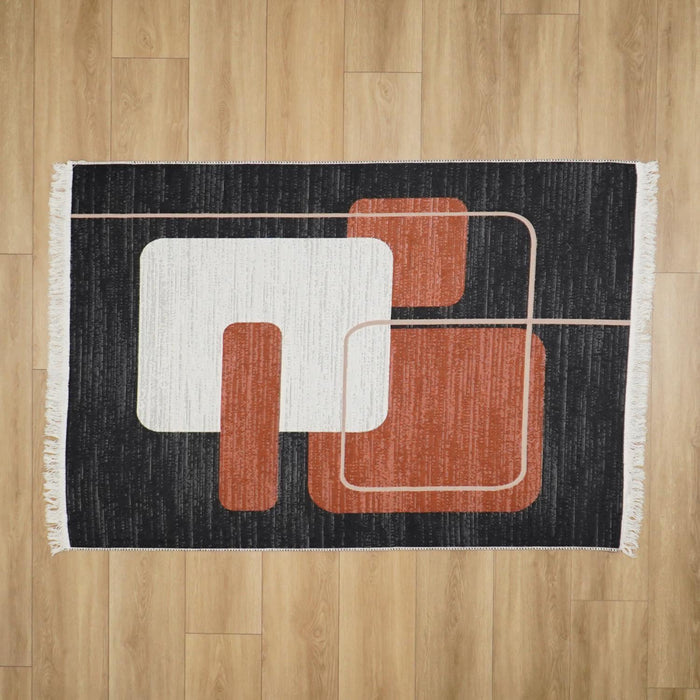Kehribar Serisi Makine Dokuma Soyut Desenli Krem Kilim — modern tasarım