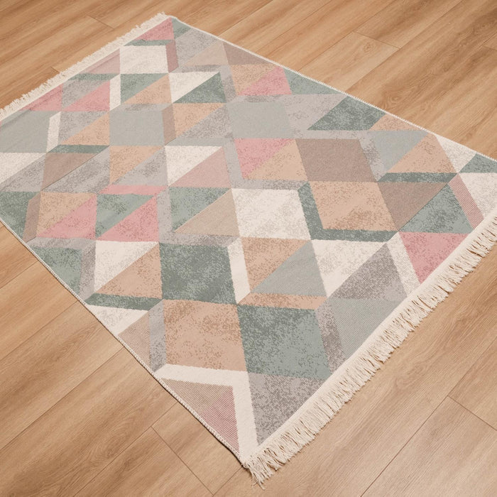 Kehribar Serisi Rengarenk Makine Dokuma Geometrik Desenli Pamuk Kilim