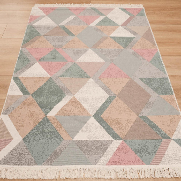 Kehribar Serisi Rengarenk Makine Dokuma Geometrik Desenli Pamuk Kilim