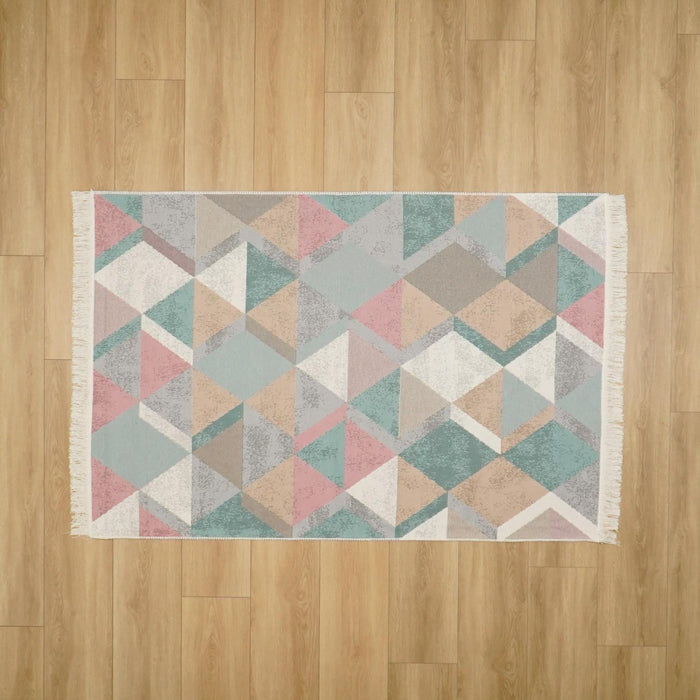 Kehribar Serisi Rengarenk Makine Dokuma Geometrik Desenli Pamuk Kilim
