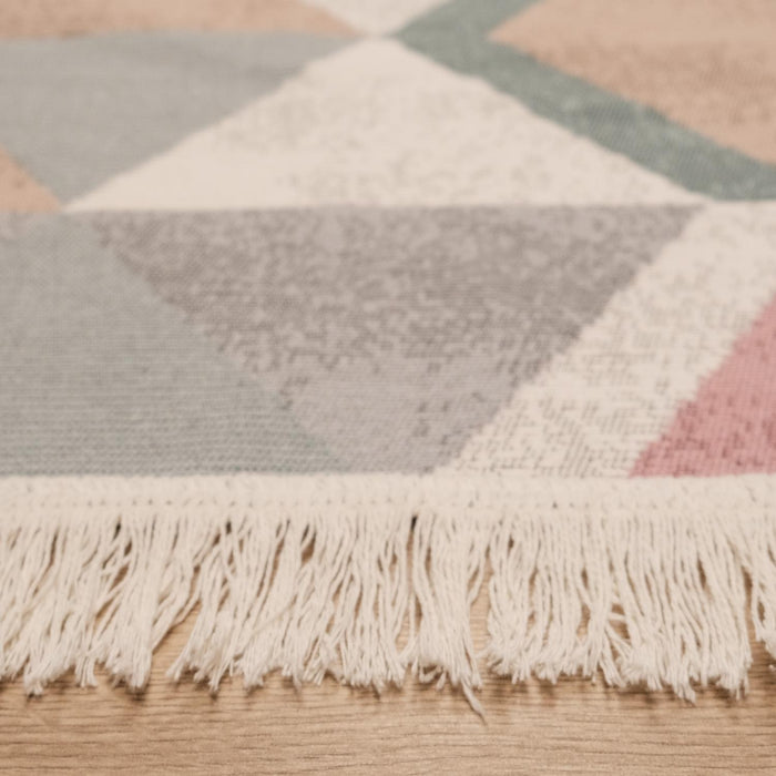 Kehribar Serisi Rengarenk Makine Dokuma Geometrik Desenli Pamuk Kilim