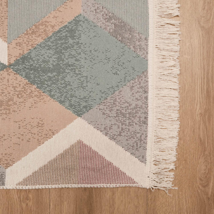 Kehribar Serisi Rengarenk Makine Dokuma Geometrik Desenli Pamuk Kilim