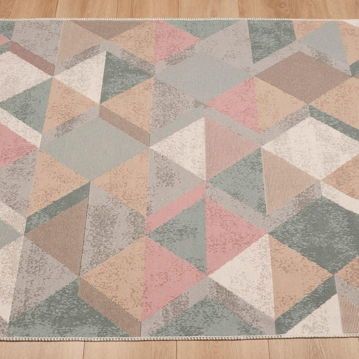 Kehribar Serisi Rengarenk Makine Dokuma Geometrik Desenli Pamuk Kilim