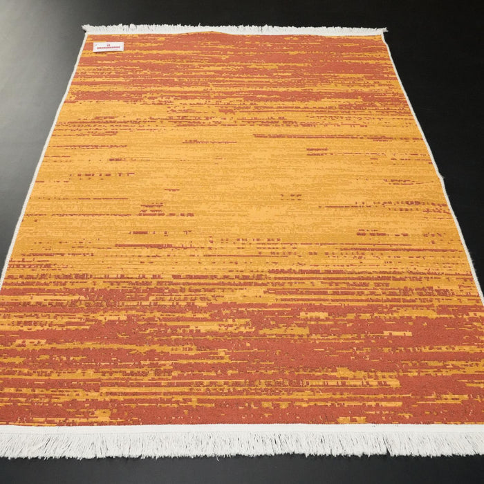 Kehribar Serisi Soyut Desenli Bordo/Sarı Kilim — makine dokuma kilim