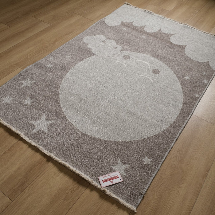 Kids Serisi Dolunay Gece Desenli Gri Bebek ve Çocuk Odası Halısı — 115x180 cm