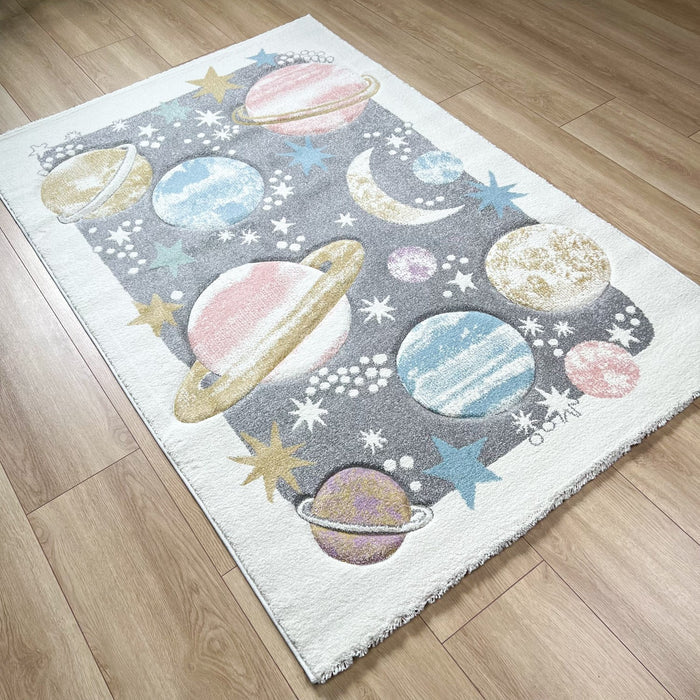 Kids Serisi Gezegen Yıldız Desenli Bebek ve Çocuk Odası Halısı, rengarenk, 120x180 cm — Halıcızade