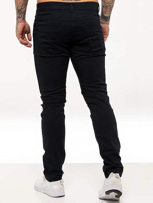 Kruze Mens Designer Skinny Stretch Fit Chinos Branded Trousers Pants 28W x 30L Navy