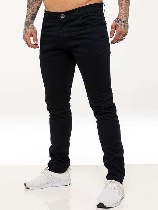Kruze Mens Designer Skinny Stretch Fit Chinos Branded Trousers Pants 28W x 30L Navy