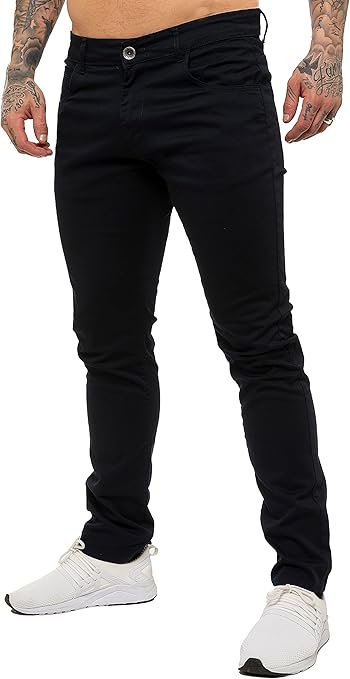 Kruze Mens Designer Skinny Stretch Fit Chinos Branded Trousers Pants 28W x 30L Navy
