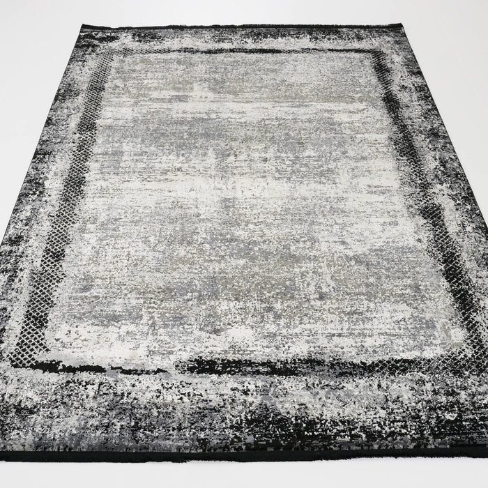 Lapis Serisi Makine Dokuma Çerçeve Desenli Siyah Halı — 80x150, 120x180, 80x300, 80x400 cm