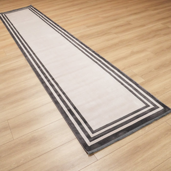 Lugano Serisi Çerçeve Desenli Makine Dokuma Vizon Halı, 80x300 – 80x385 cm — Halıcızade