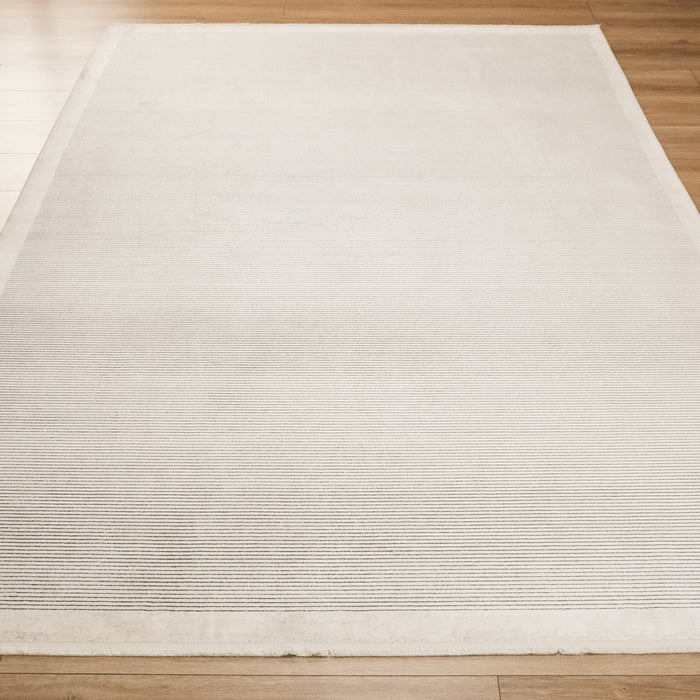 Lugano Serisi Çizgili Viskon Krem Makine Dokuma Halı — 120x180, 160x230, 200x300 cm