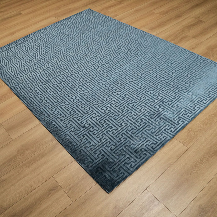 Lugano Serisi Geometrik Desenli Lacivert Viskon Halı, 160x230 cm — Halıcızade