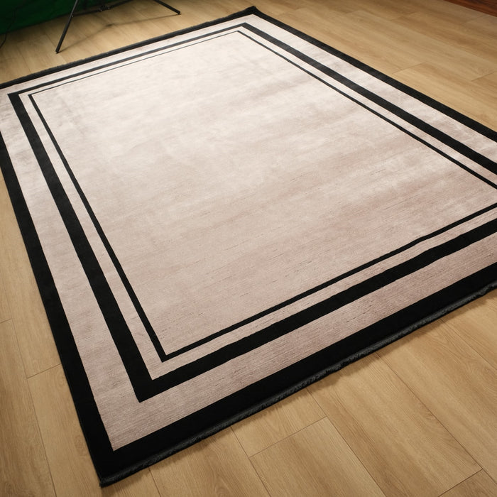 Lugano Serisi Makine Dokuma Çerçeve Desenli Gri Siyah Halı, 80x150 – 300x400 cm — Halıcızade