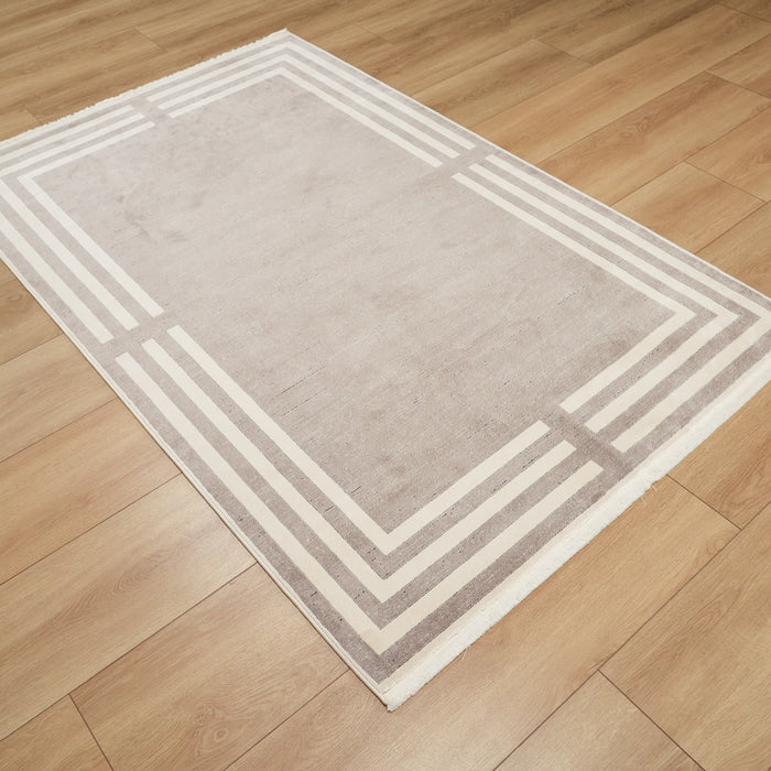 Lugano Serisi Makine Dokuma Çerçeve Desenli Viskon Gri Halı, 80x150 – 300x400 cm — Halıcızade
